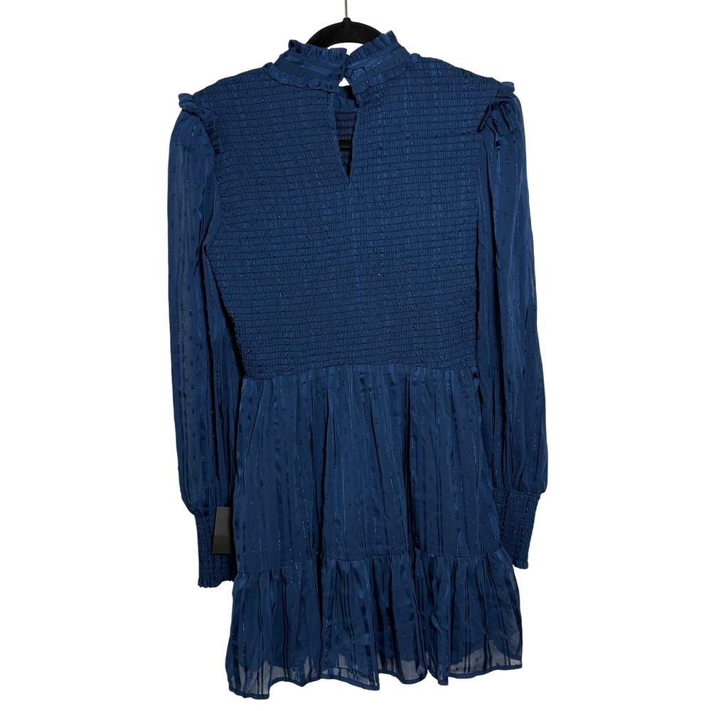 Lulus Heartful Romance Navy Striped Smocked Long Sleeve Mini Dress Size M - Picture 3 of 11